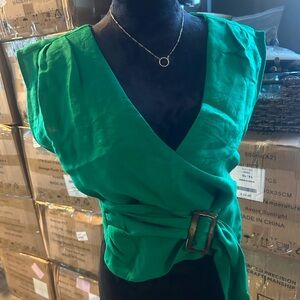 J.O.A. Emerald Green Wrap Blouse with Statement Buckle